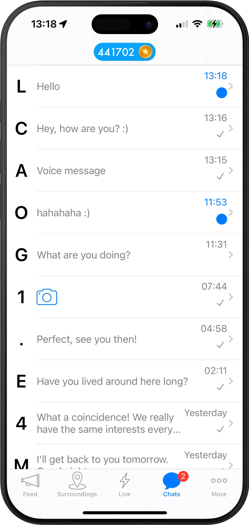 Twiq-Chatliste mit aktuellen Unterhaltungen
